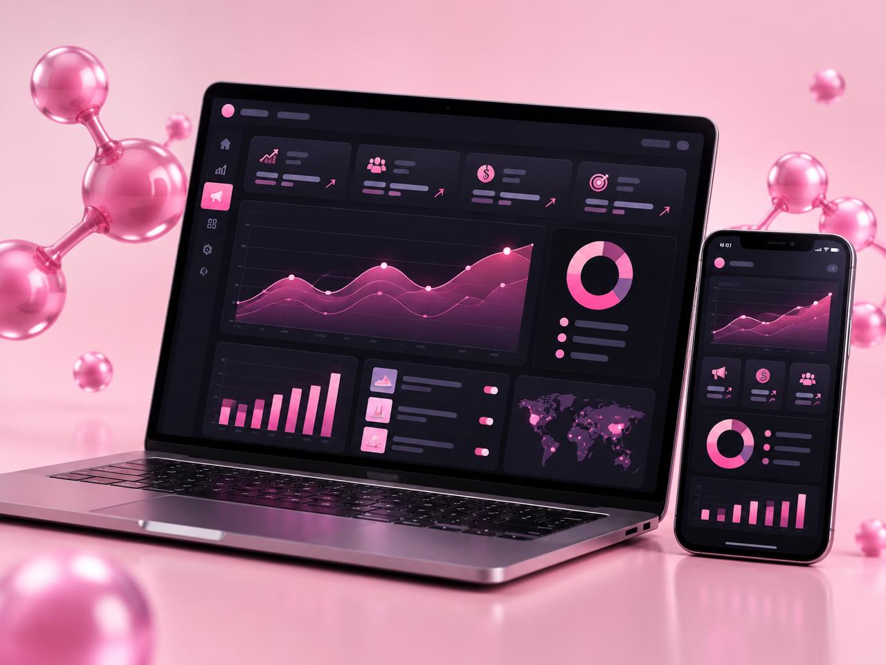 Notebook e celular exibindo painel de campanhas de tráfego pago